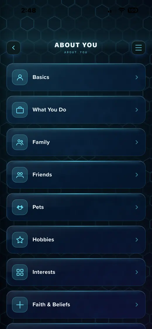 About you profile screen