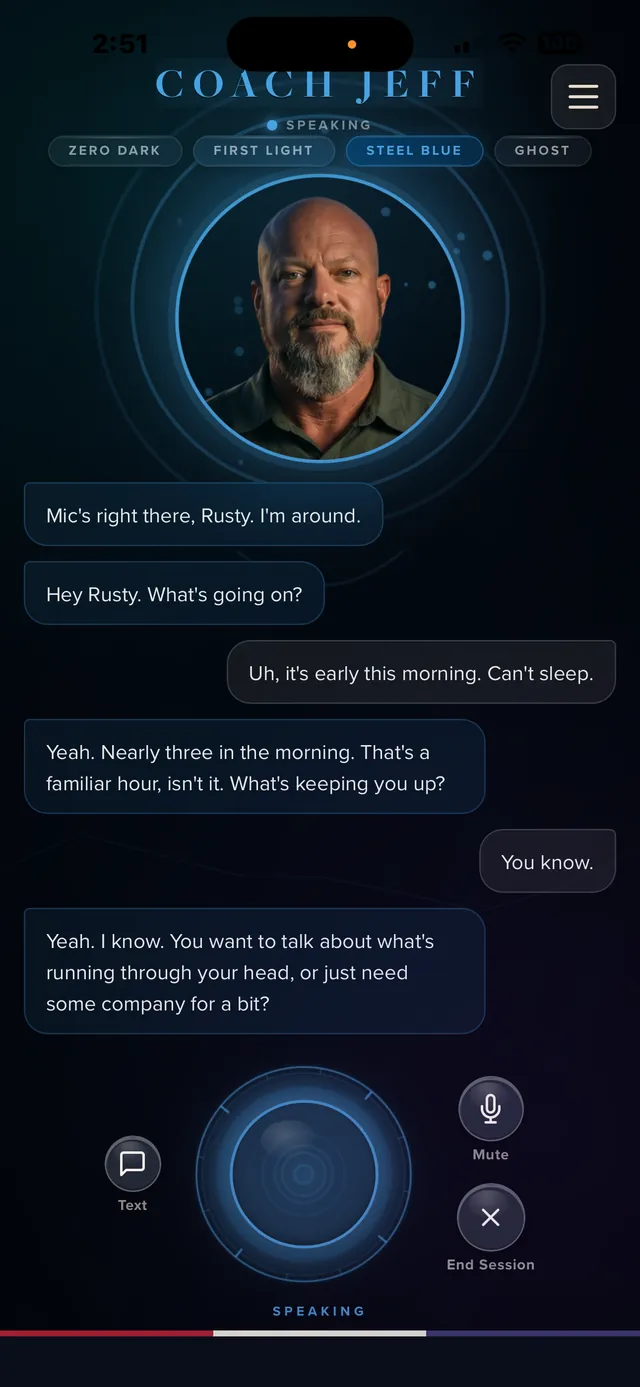 Coach Jeff conversation screen in the app